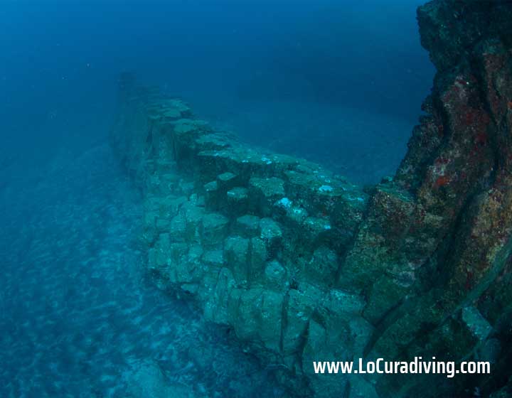 Underwater view of the unique rock formations in Tubo de Garachico.